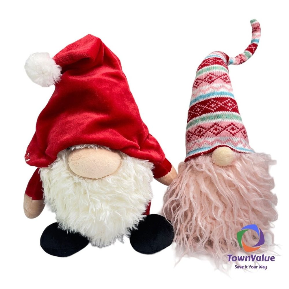 Set of 2 GNOMLINS Gnome Christmas Santa Holiday Red Hat Stocking Free Standing